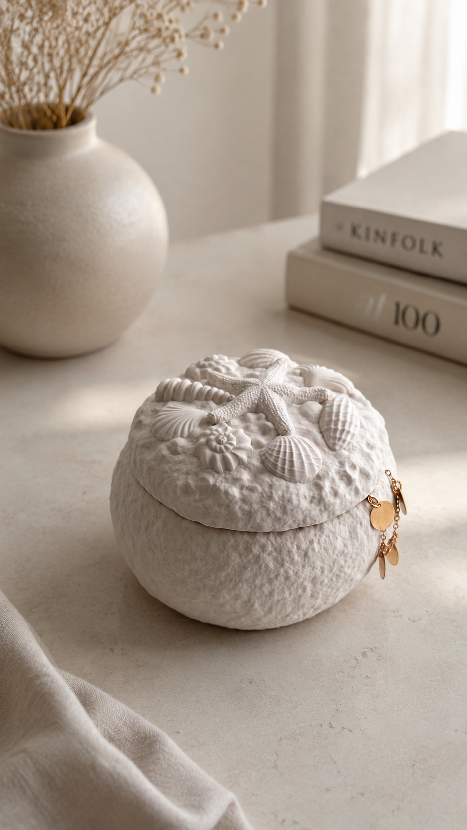 Seashell storage pot for jewellery cotton pads and keepsakes