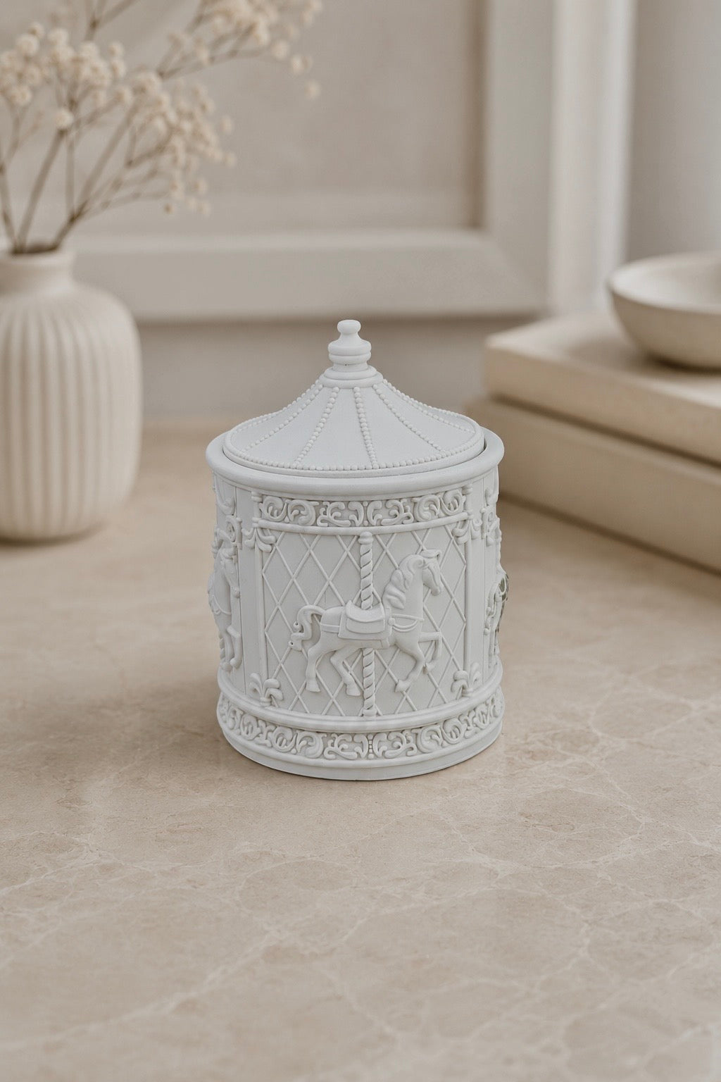 Carousel Trinket Box with Lid | Neutral Home Decor Keepsake Storage
