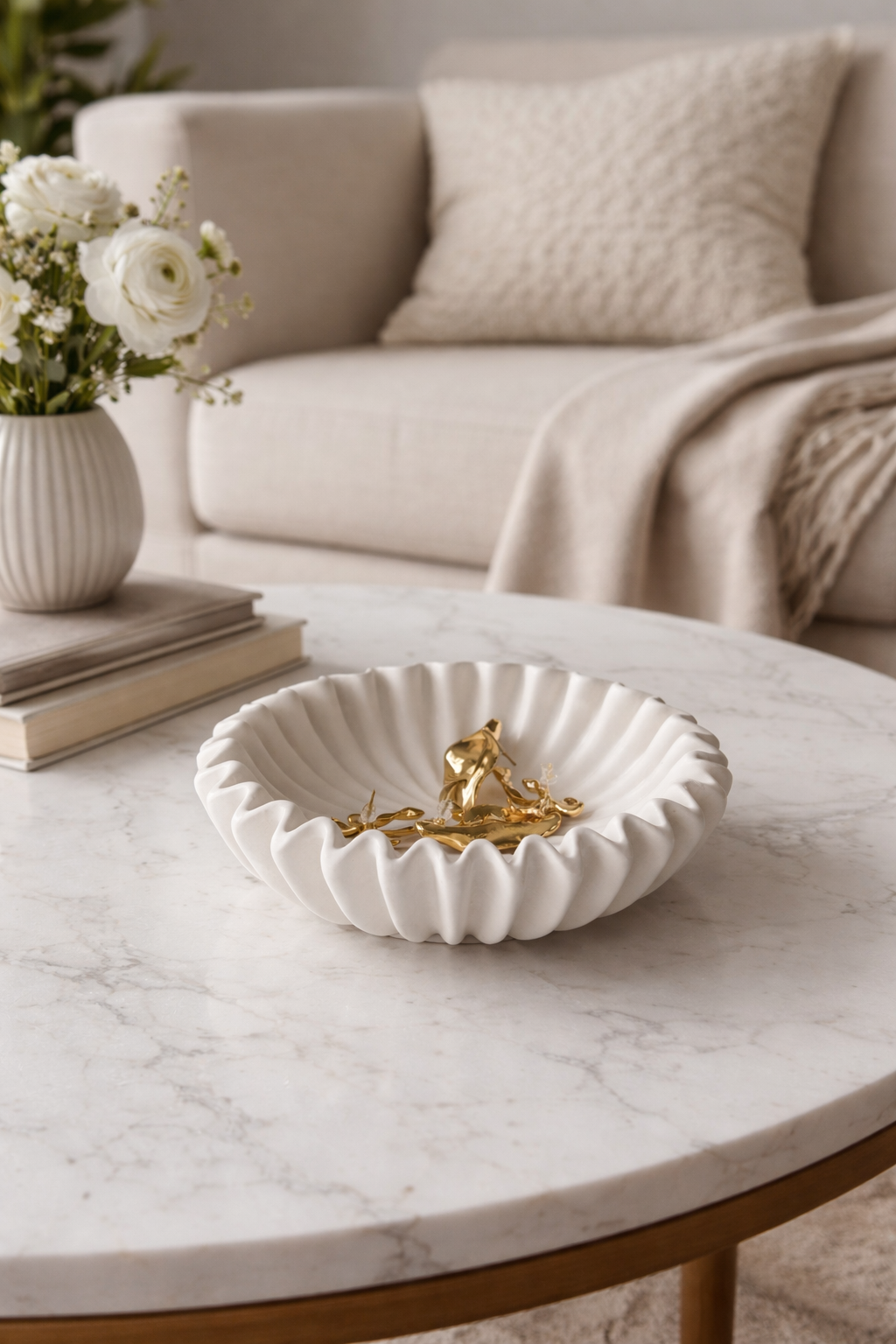 Ruffle jewellery bowl for coffee table and dressing table decor