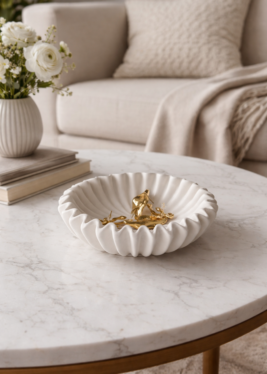 Handmade Elara ruffle decorative bowl for neutral home decor, jewellery and coffee table styling