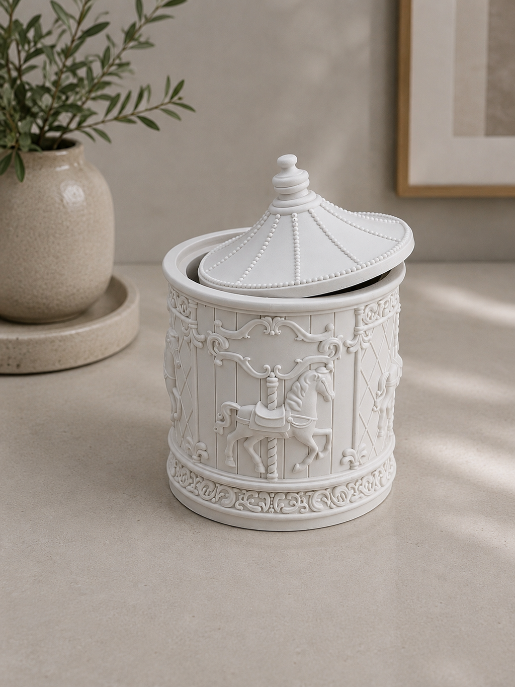 Carousel Trinket Box with Lid | Neutral Home Decor Keepsake Storage