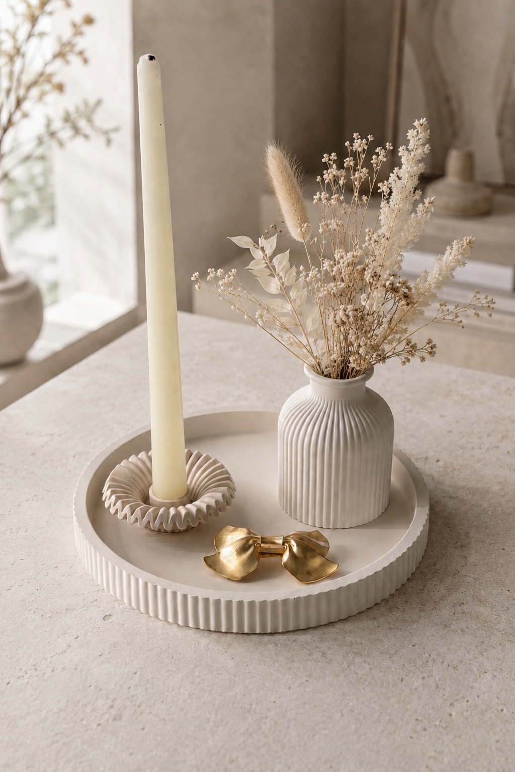 Ribbed Decorative Tray | Neutral Home Decor