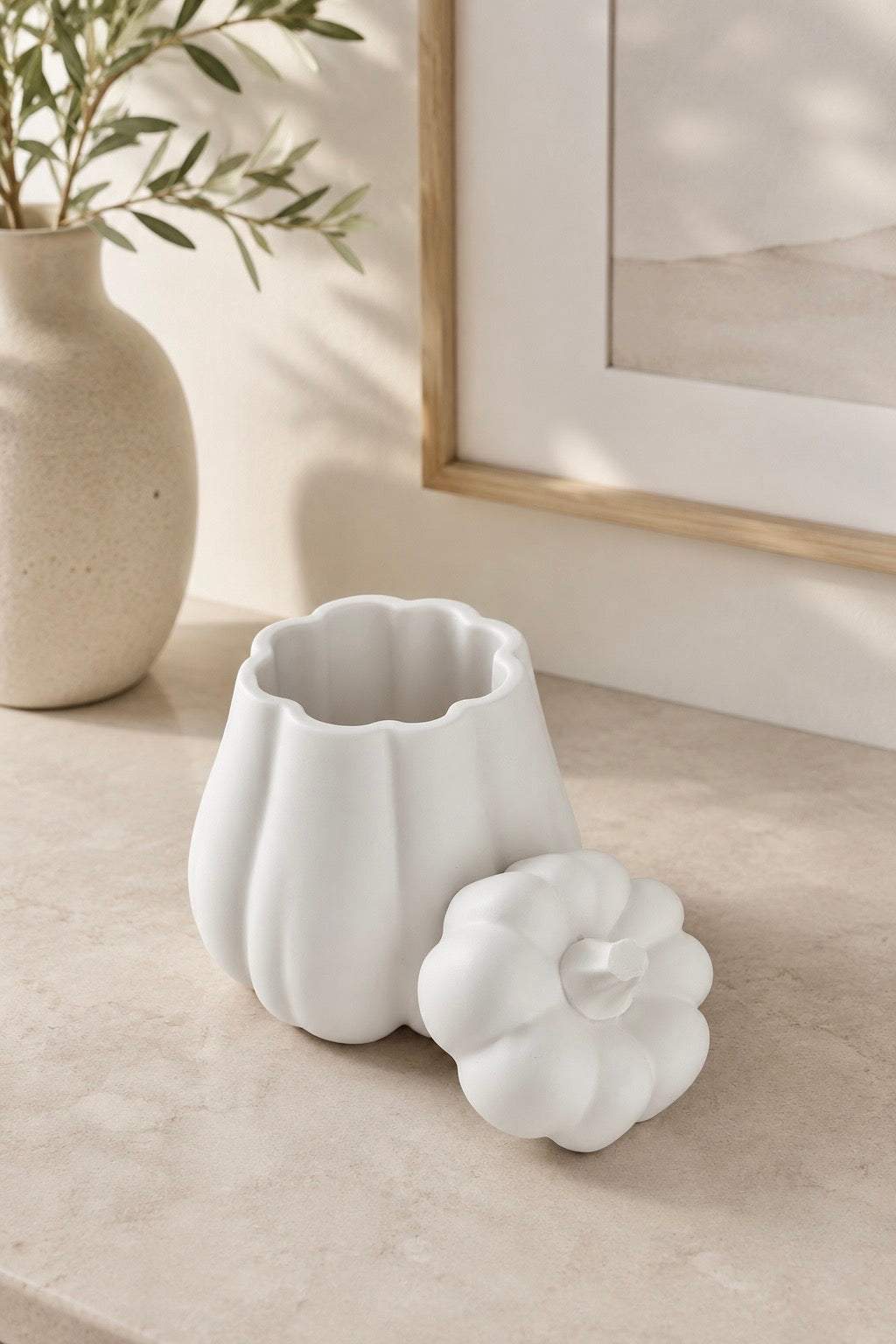 Pumpkin Storage Pot with Lid | Decorative Trinket Pot | Neutral Autumn Home Decor