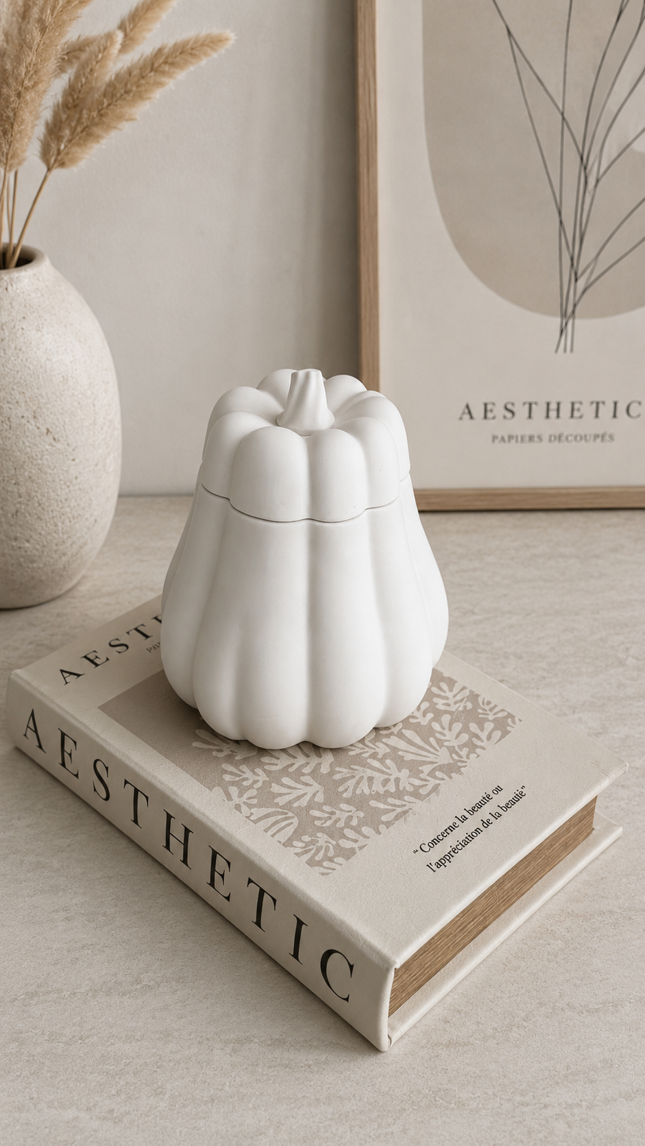 Pumpkin Storage Pot with Lid | Decorative Trinket Pot | Neutral Autumn Home Decor