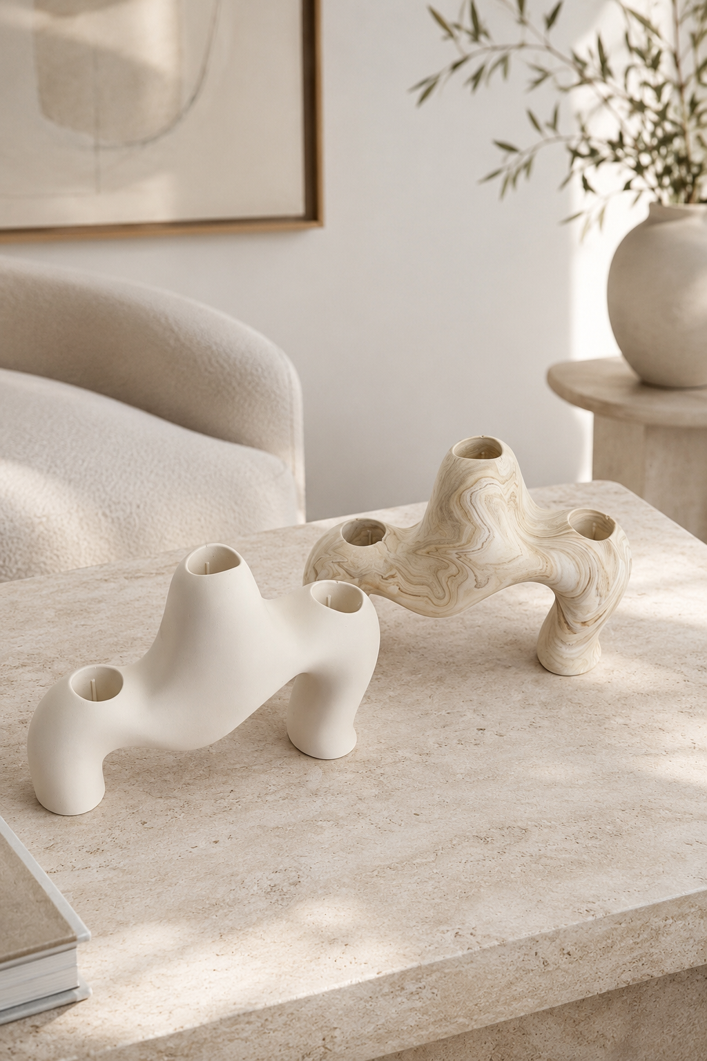 Sculptural Triple Candle Holder | Neutral Home Decor Gift