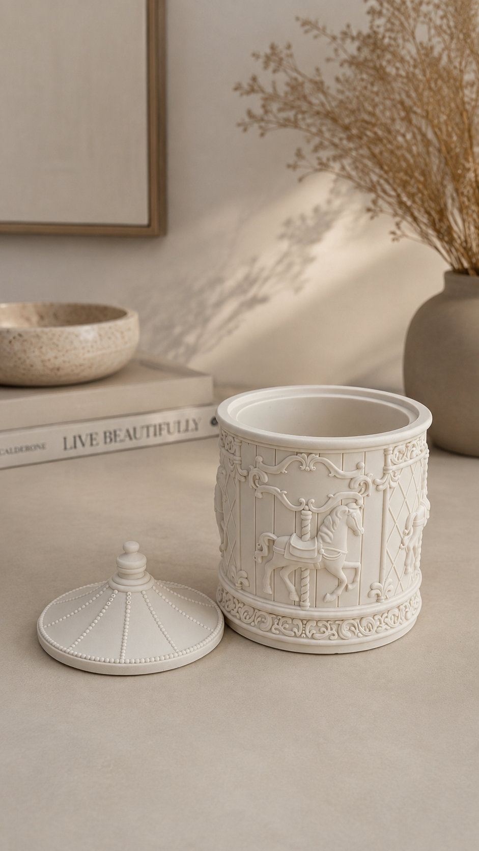 Carousel Trinket Box with Lid | Neutral Home Decor Keepsake Storage