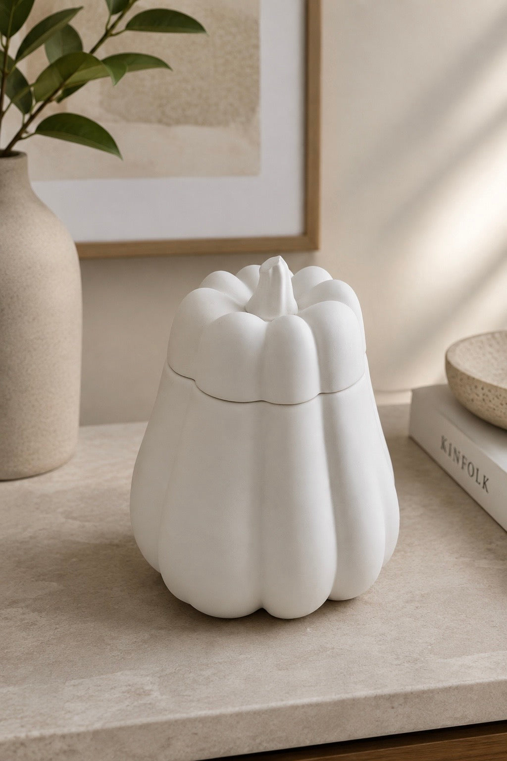 Pumpkin Storage Pot with Lid | Decorative Trinket Pot | Neutral Autumn Home Decor