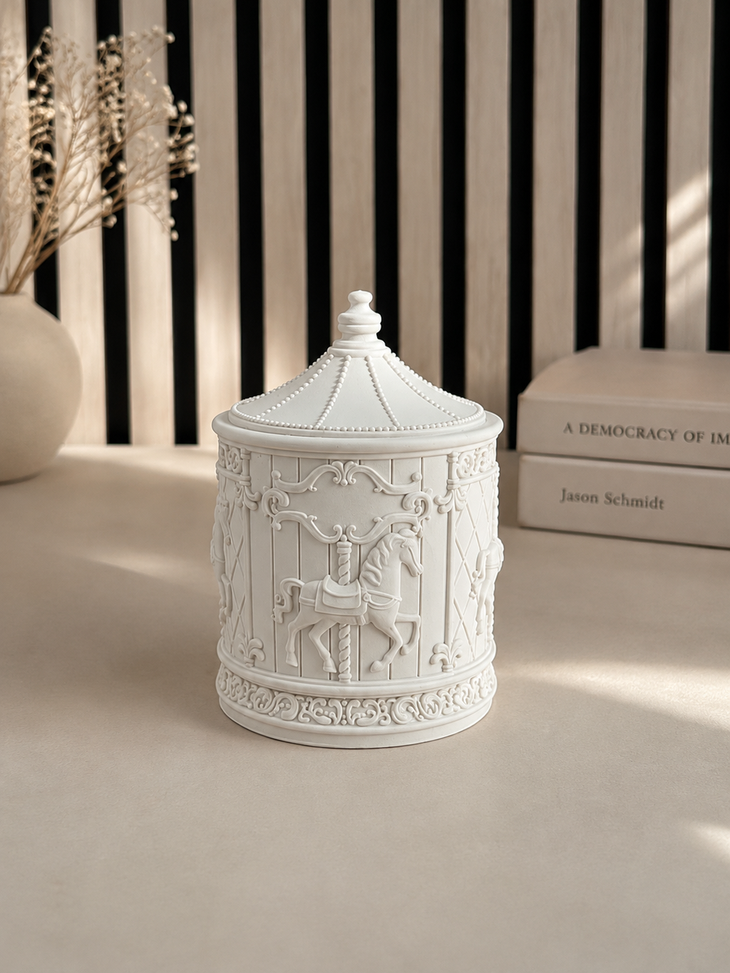 Carousel Trinket Box with Lid | Neutral Home Decor Keepsake Storage