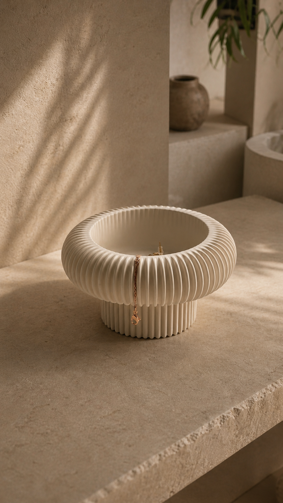 Ribbed Pedestal Bowl | Neutral Home Decor | Decorative Catchall Bowl for Jewellery, Keys & Everyday Styling