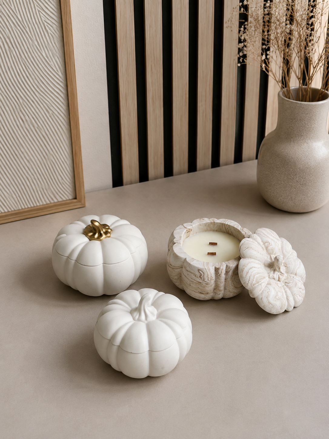 Pumpkin Candle with Lid | Sculptural Neutral Autumn Home Decor