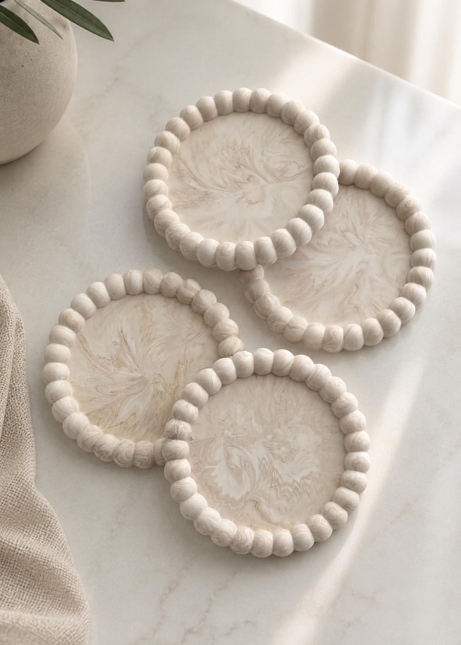 Beaded Round Coaster | Neutral Home Decor Gift