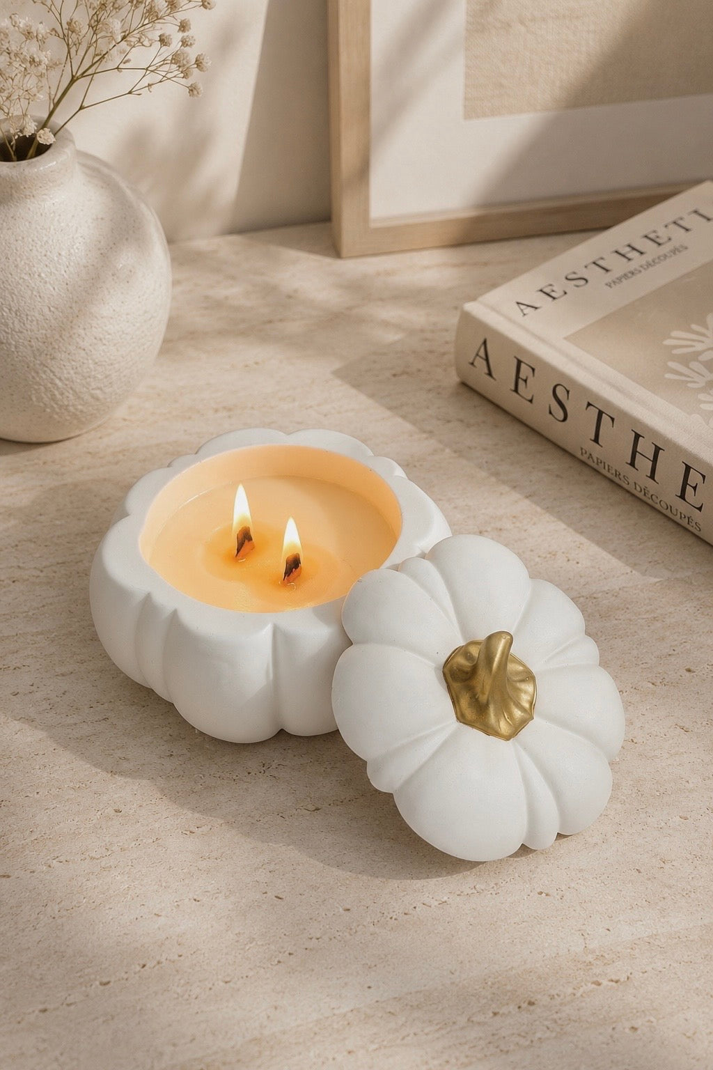 Pumpkin Candle with Lid | Sculptural Neutral Autumn Home Decor