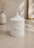 White carousel trinket box with lid for White carousel trinket box with lid for neutral home decor and keepsake storage