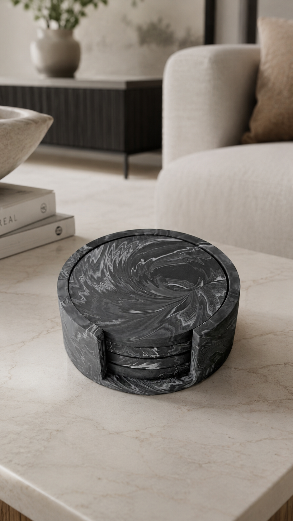 Round Coaster Set with Holder | Neutral Home Decor