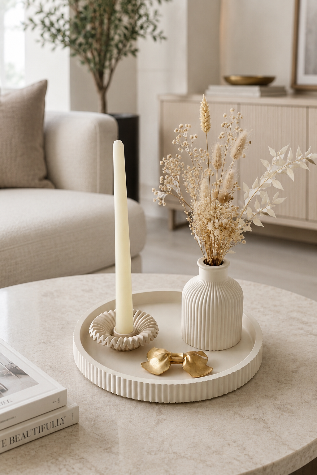 Ribbed Decorative Tray | Neutral Home Decor