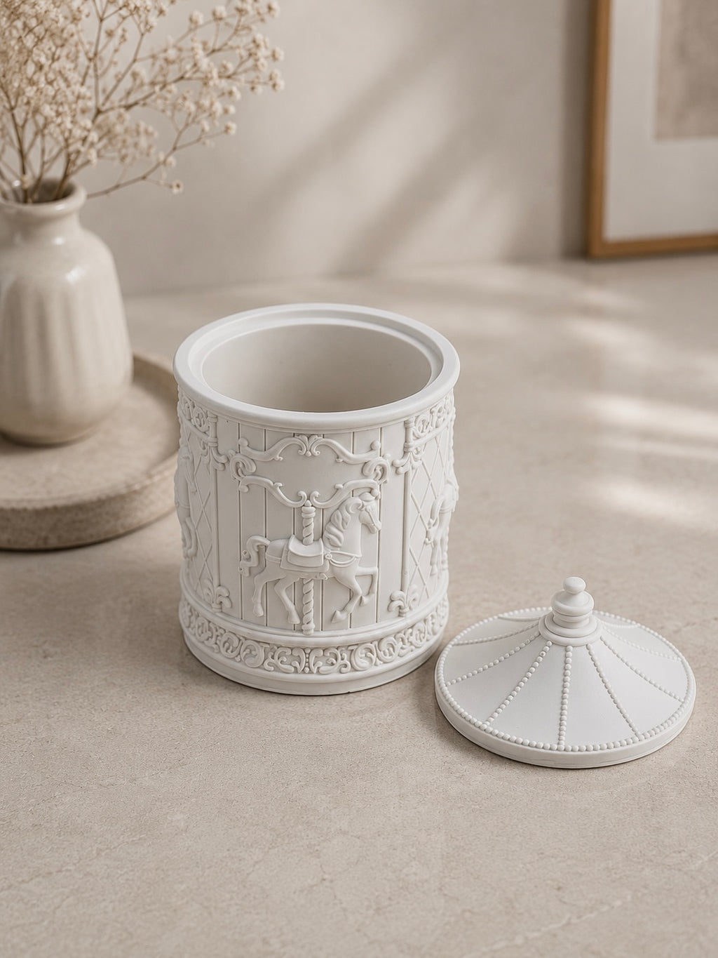 Carousel Trinket Box with Lid | Neutral Home Decor Keepsake Storage