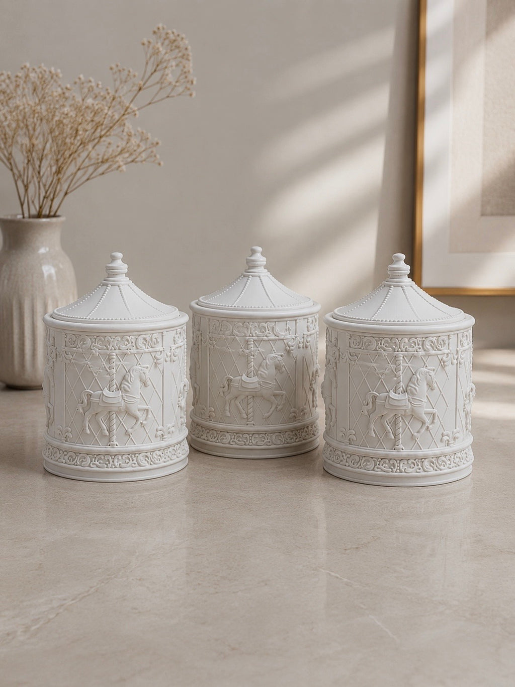 Carousel Trinket Box with Lid | Neutral Home Decor Keepsake Storage