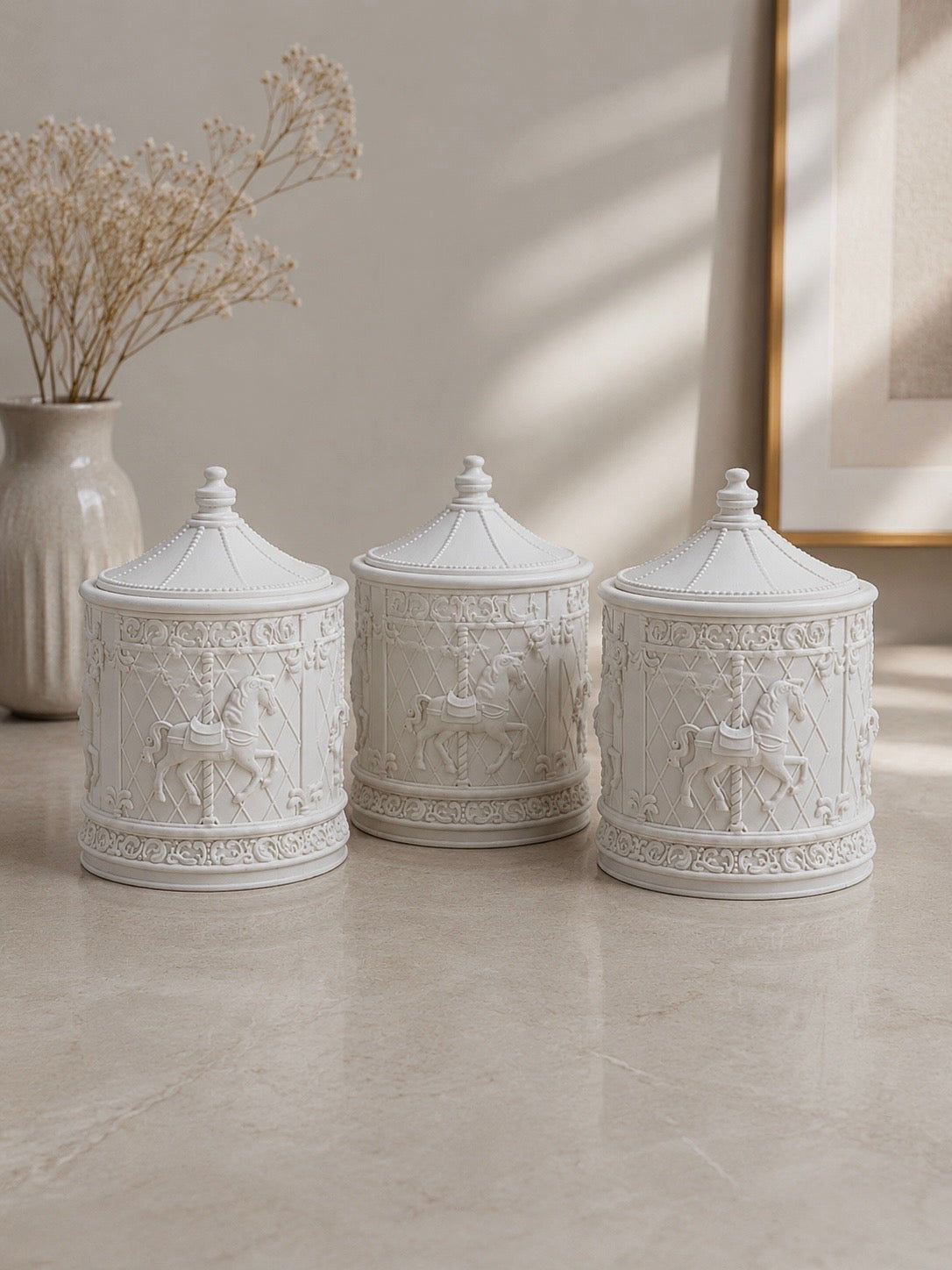 Carousel Trinket Box with Lid | Neutral Home Decor Keepsake Storage