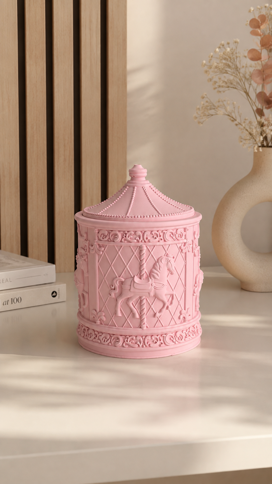 Carousel Trinket Box with Lid | Neutral Home Decor Keepsake Storage