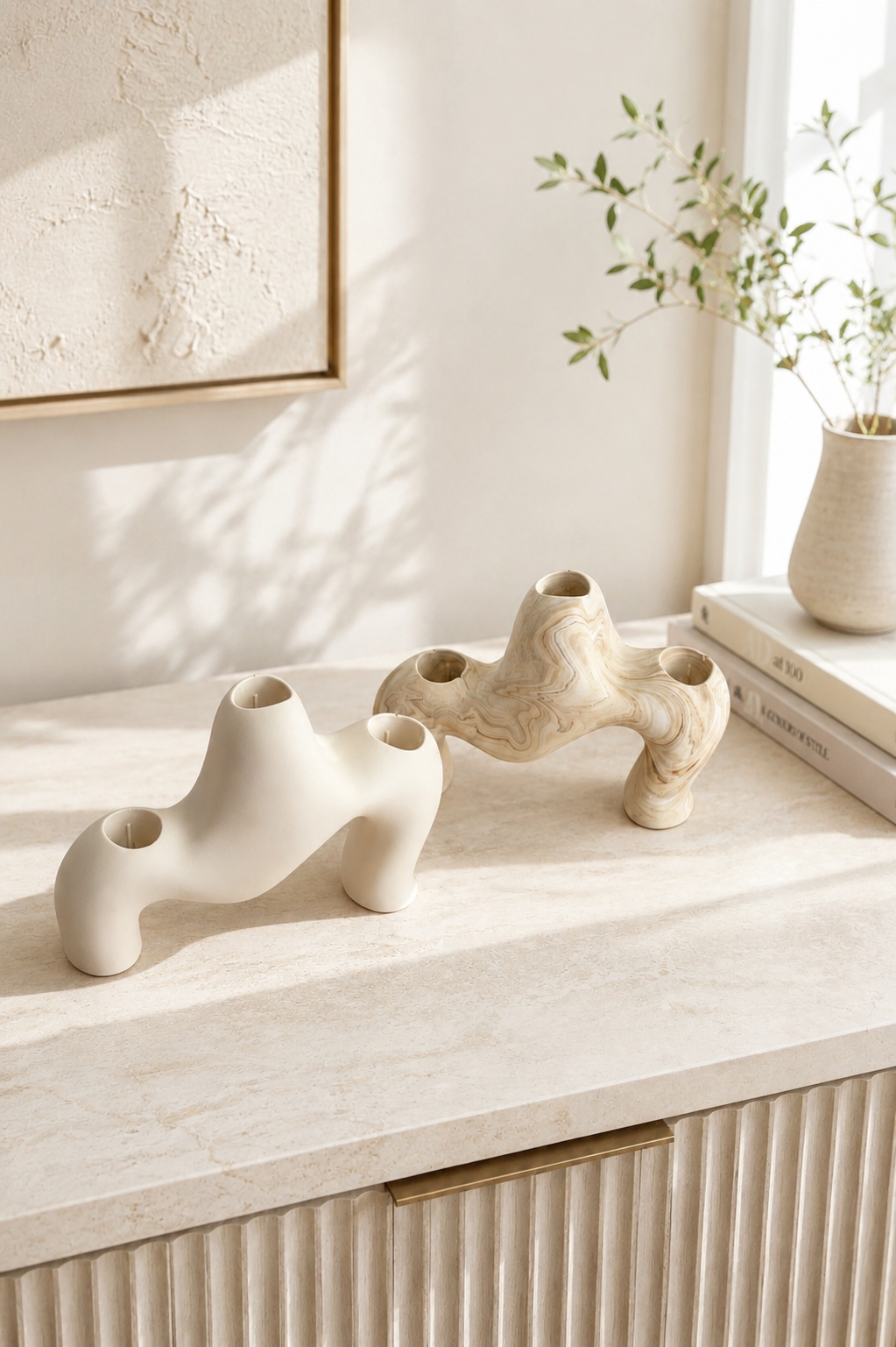 Sculptural Triple Candle Holder | Neutral Home Decor Gift