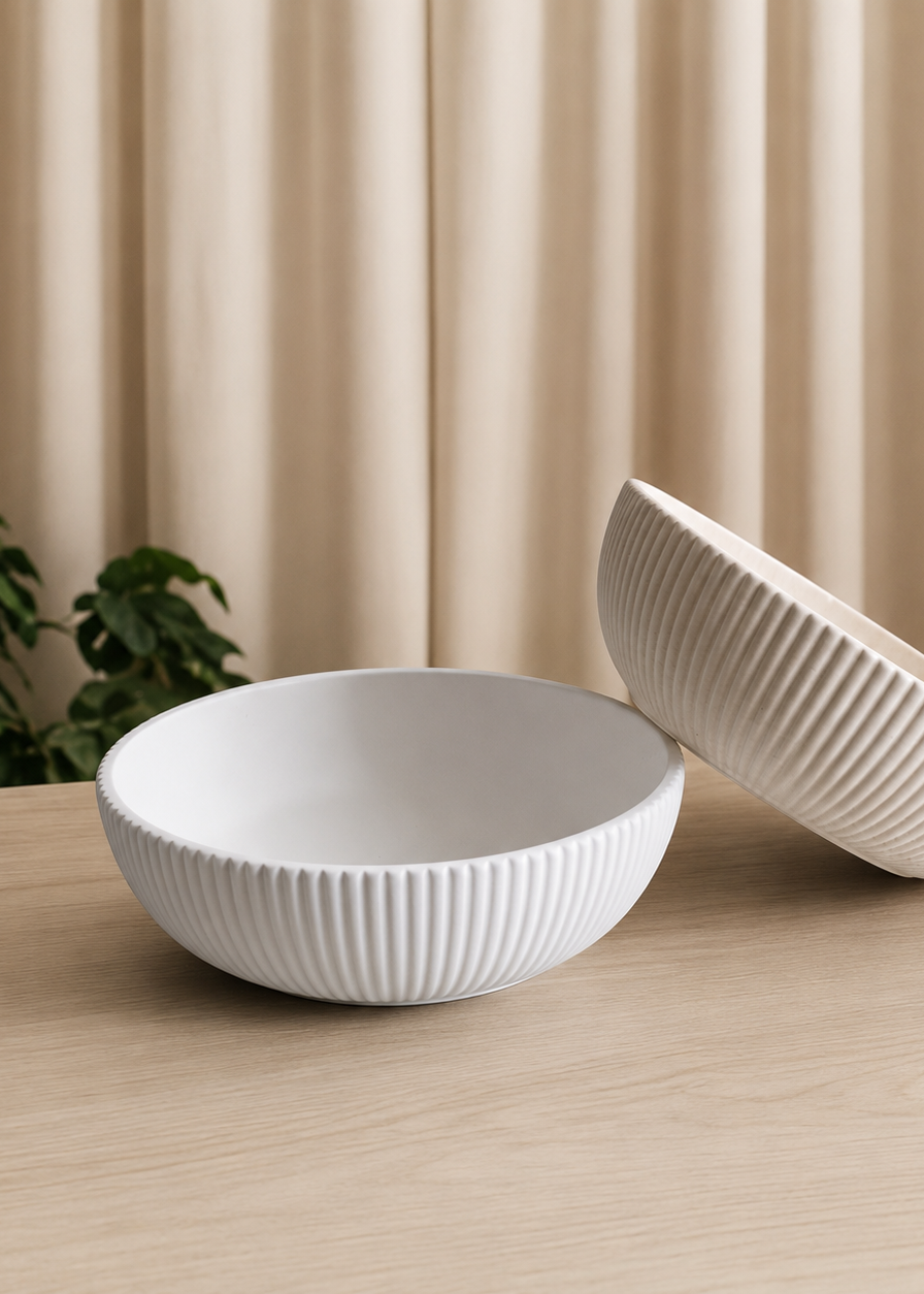 Ribbed Decorative Bowl – Modern Neutral Home Decor & Coffee Table Centrepiece