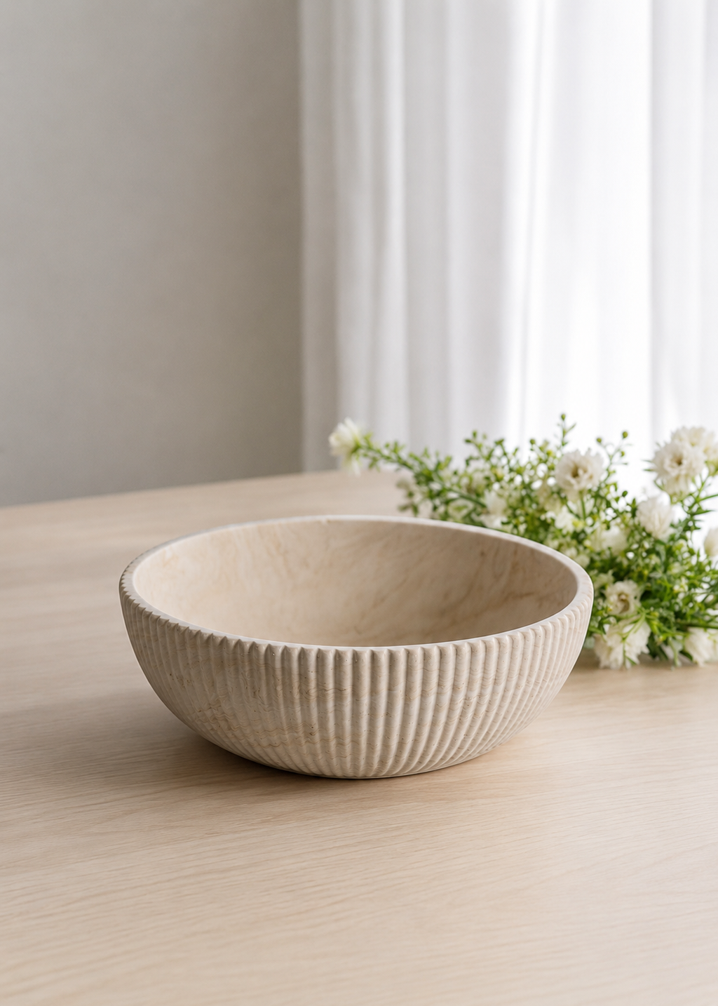 Ribbed Decorative Bowl – Modern Neutral Home Decor & Coffee Table Centrepiece