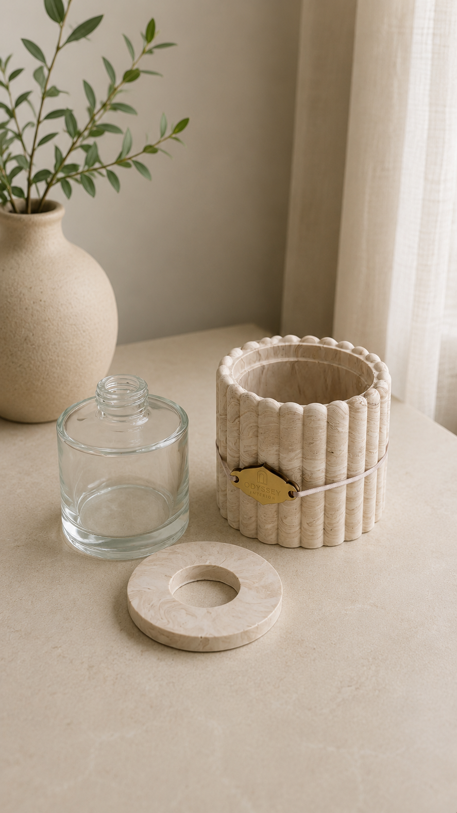 Modern Reed Diffuser with Glass Bottle | Ribbed Neutral Home Decor
