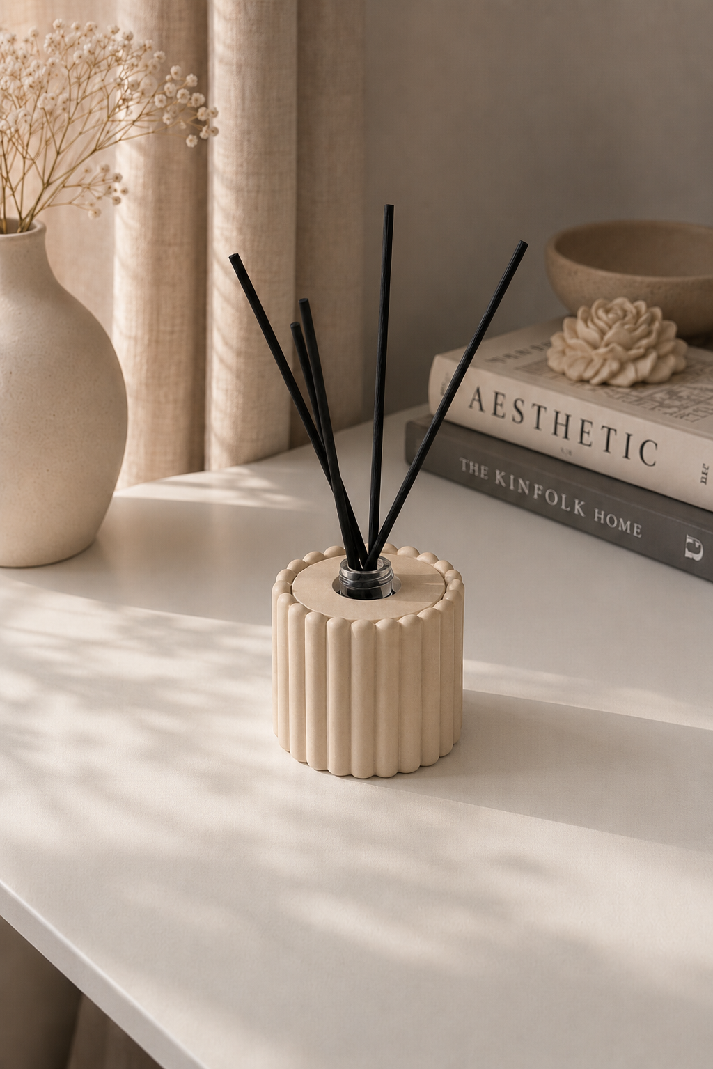 Modern Reed Diffuser with Glass Bottle | Ribbed Neutral Home Decor