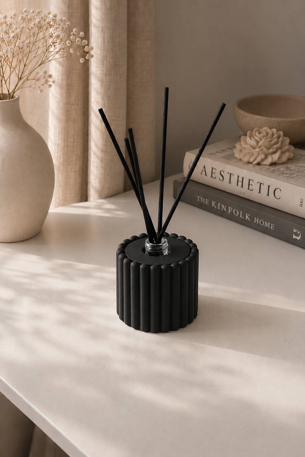 Modern Reed Diffuser with Glass Bottle | Ribbed Neutral Home Decor