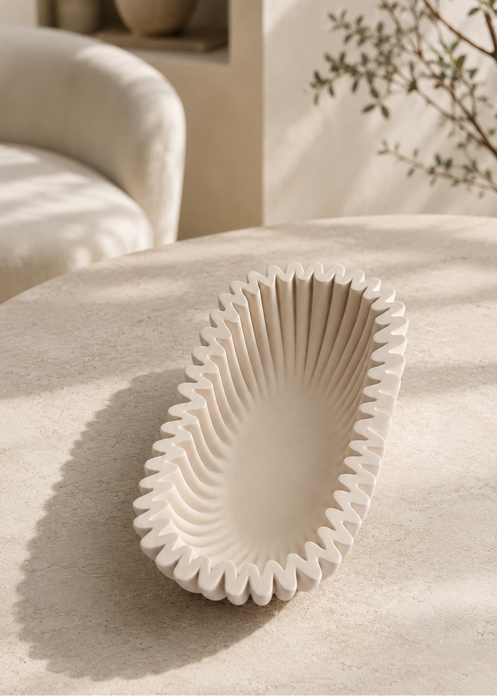 Selene Ruffle Bowl | Sculptural Decorative Bowl | Neutral Home Decor