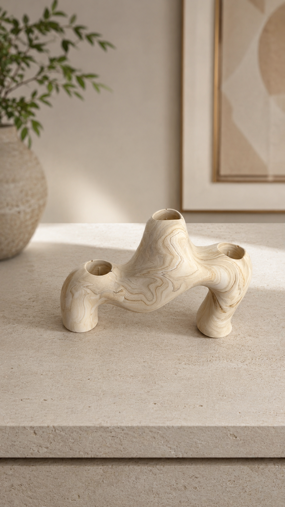 Sculptural Triple Candle Holder | Neutral Home Decor Gift