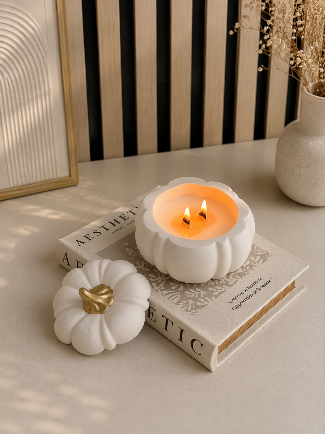 Pumpkin Candle with Lid | Sculptural Neutral Autumn Home Decor