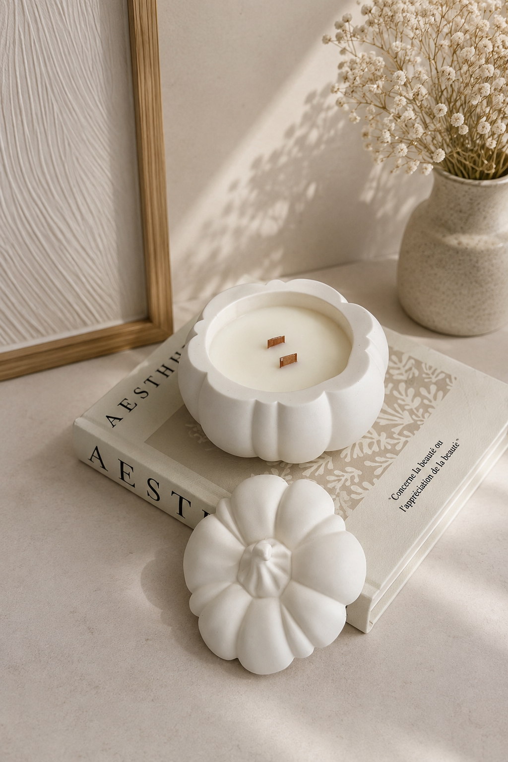 Pumpkin Candle with Lid | Sculptural Neutral Autumn Home Decor
