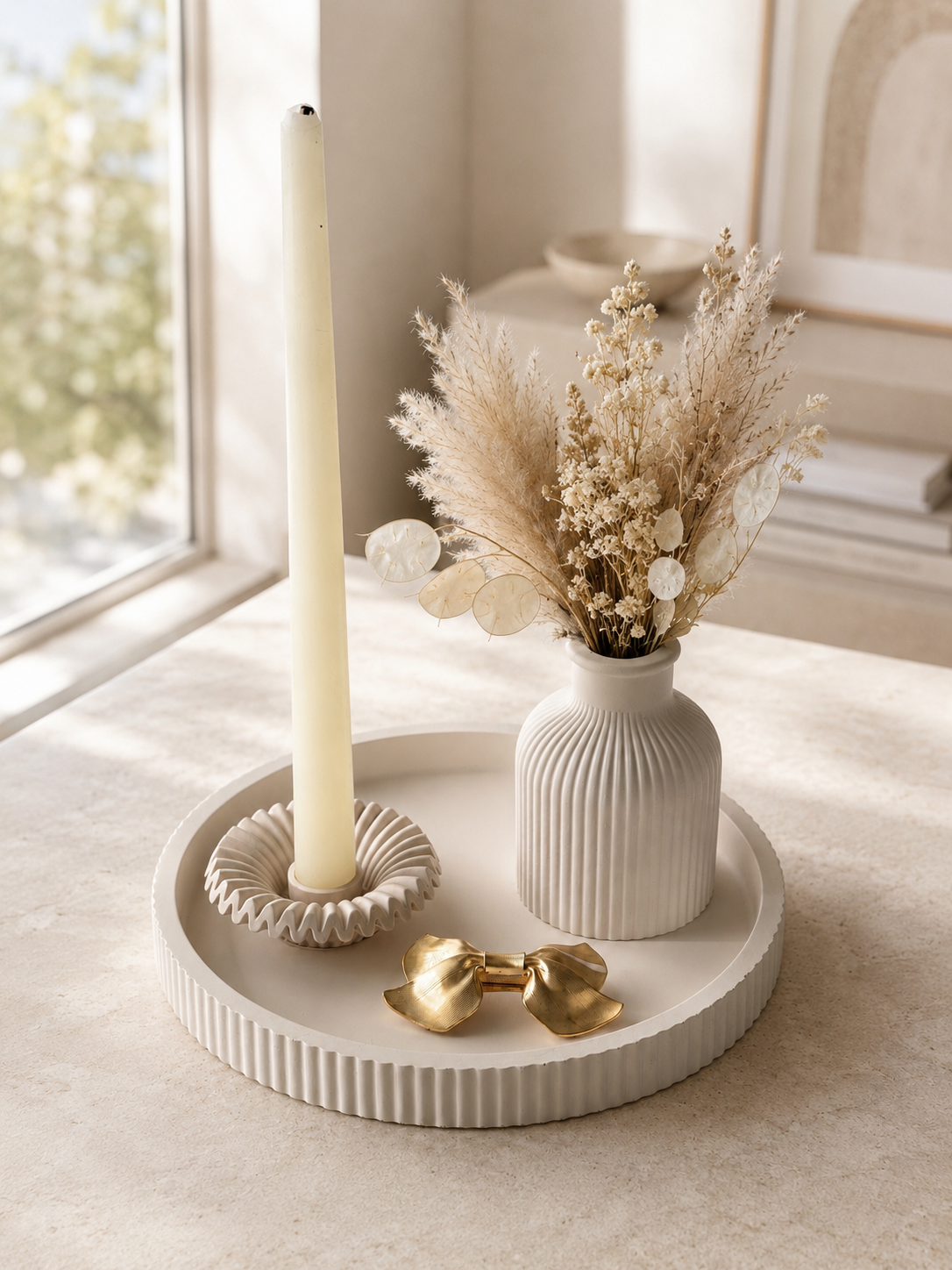Ribbed Decorative Tray | Neutral Home Decor