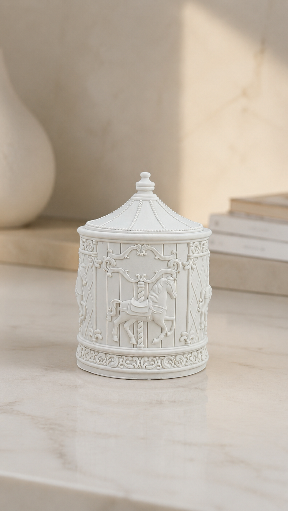 Carousel Trinket Box with Lid | Neutral Home Decor Keepsake Storage