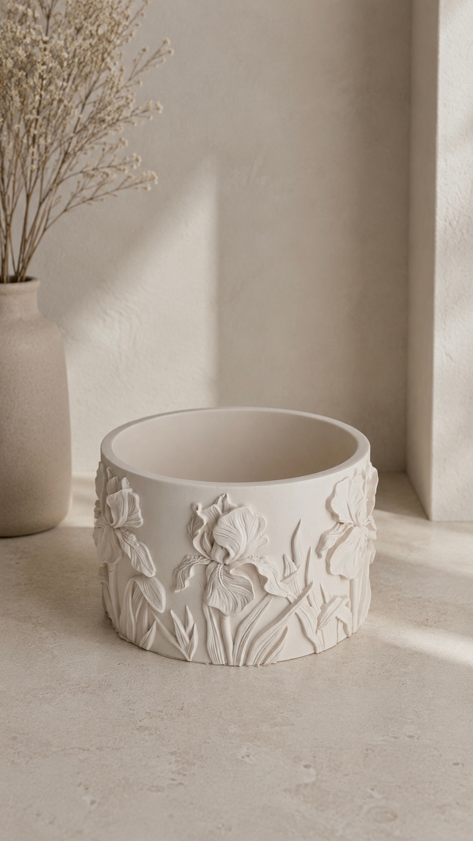 Iris Bloom Pot | Decorative Floral Storage Pot | Neutral Home Decor