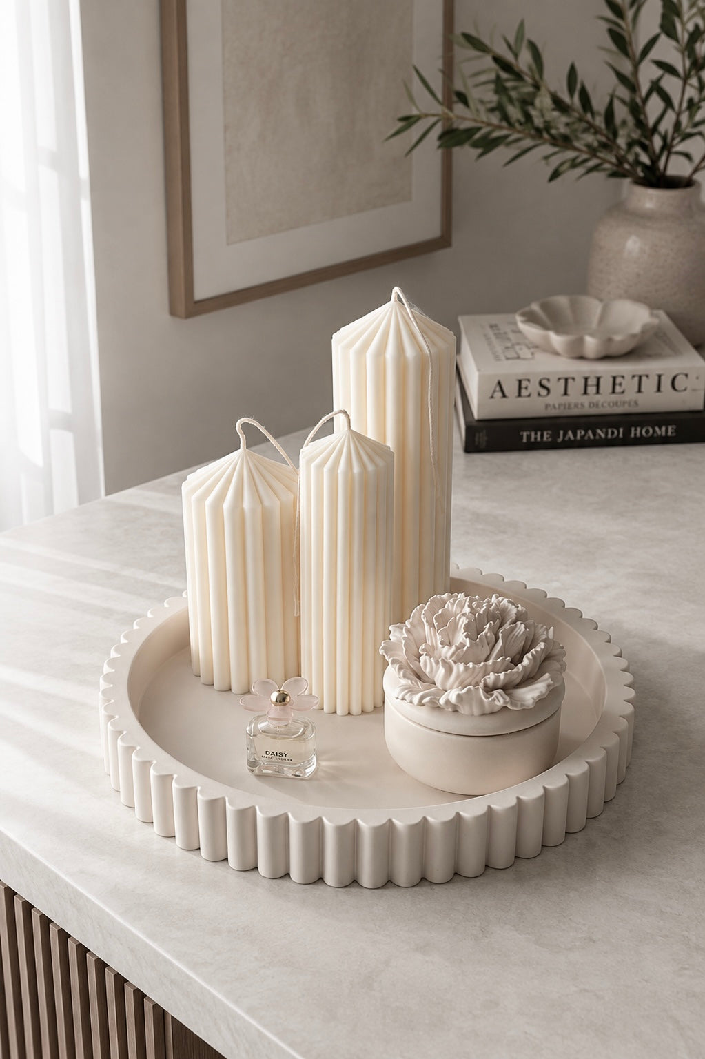 Vela Large Scalloped Decorative Tray | Neutral Home Decor