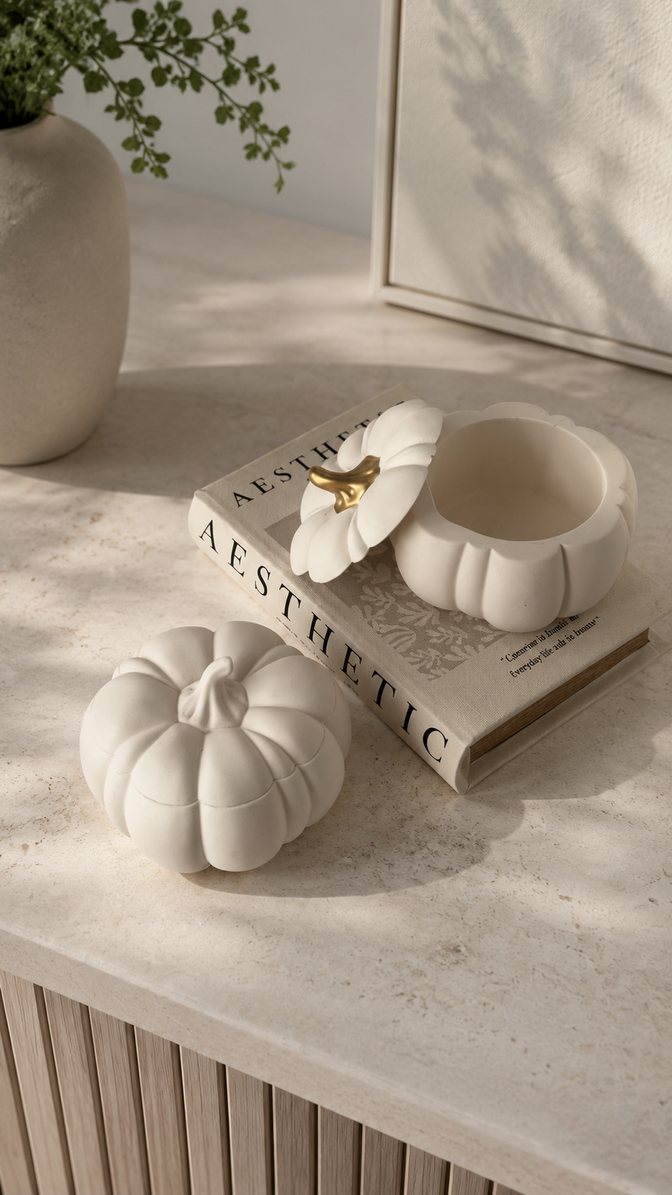 Pumpkin Storage Pot – Decorative Lidded Jar, Neutral Autumn Home Decor