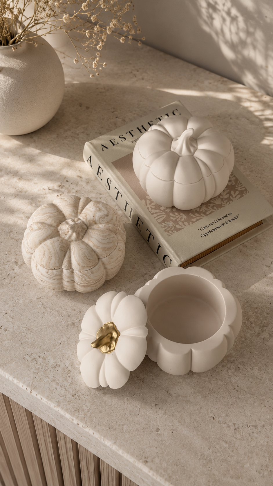 Pumpkin Storage Pot – Decorative Lidded Jar, Neutral Autumn Home Decor