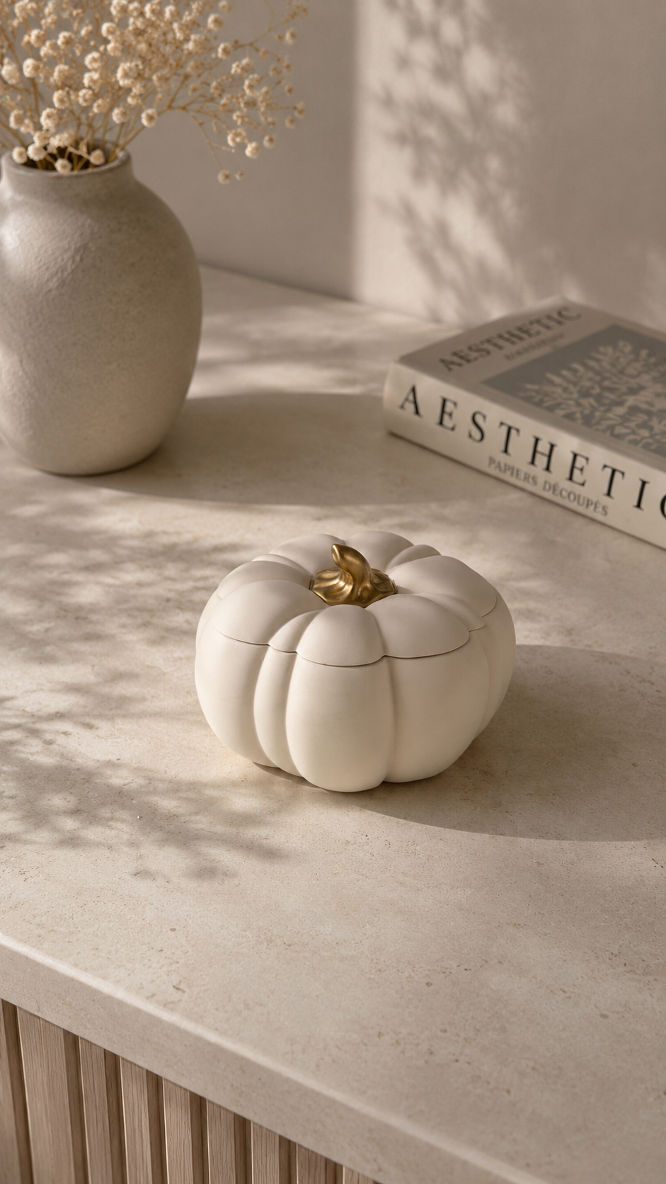 Pumpkin Storage Pot – Decorative Lidded Jar, Neutral Autumn Home Decor