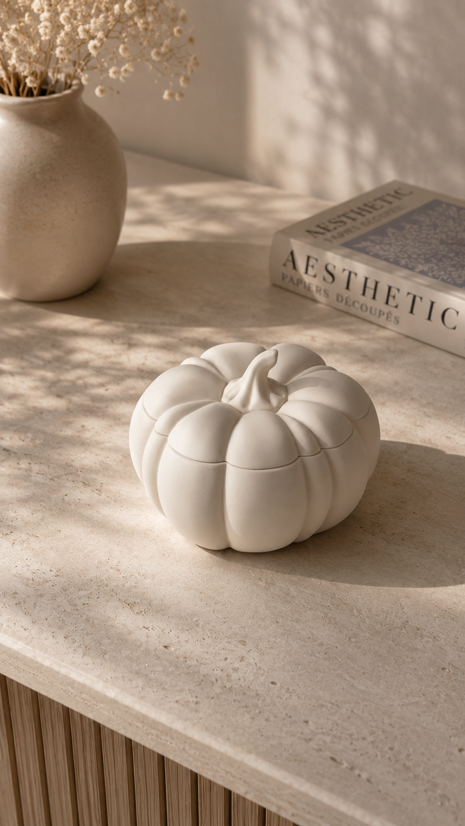 Pumpkin Storage Pot – Decorative Lidded Jar, Neutral Autumn Home Decor