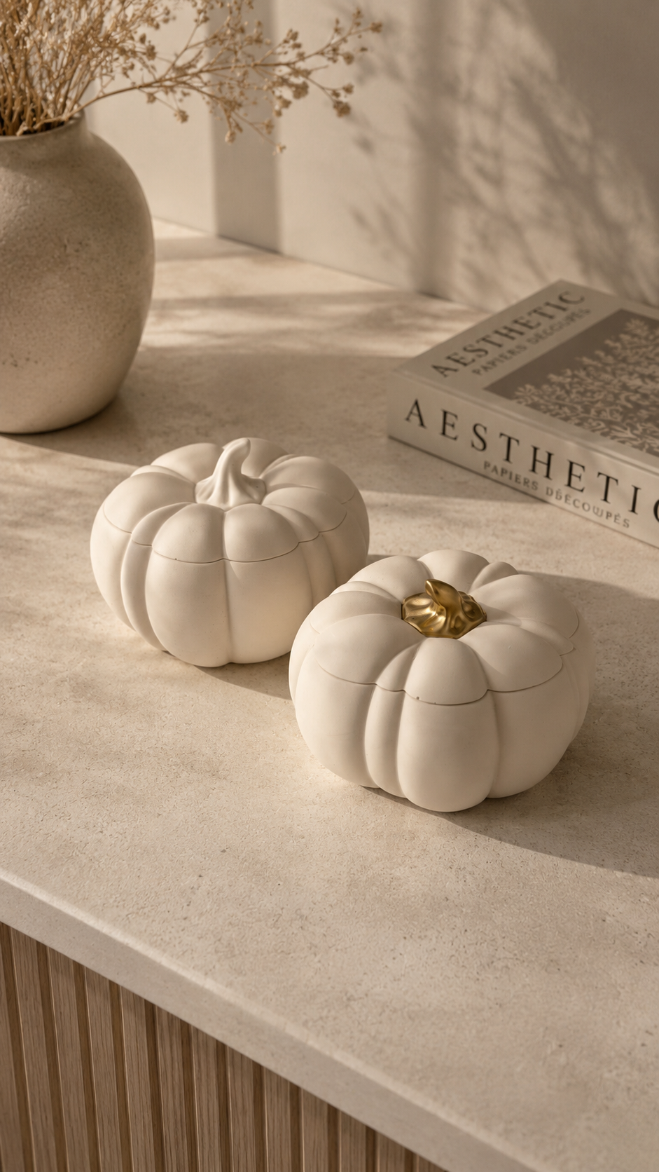Pumpkin Storage Pot – Decorative Lidded Jar, Neutral Autumn Home Decor