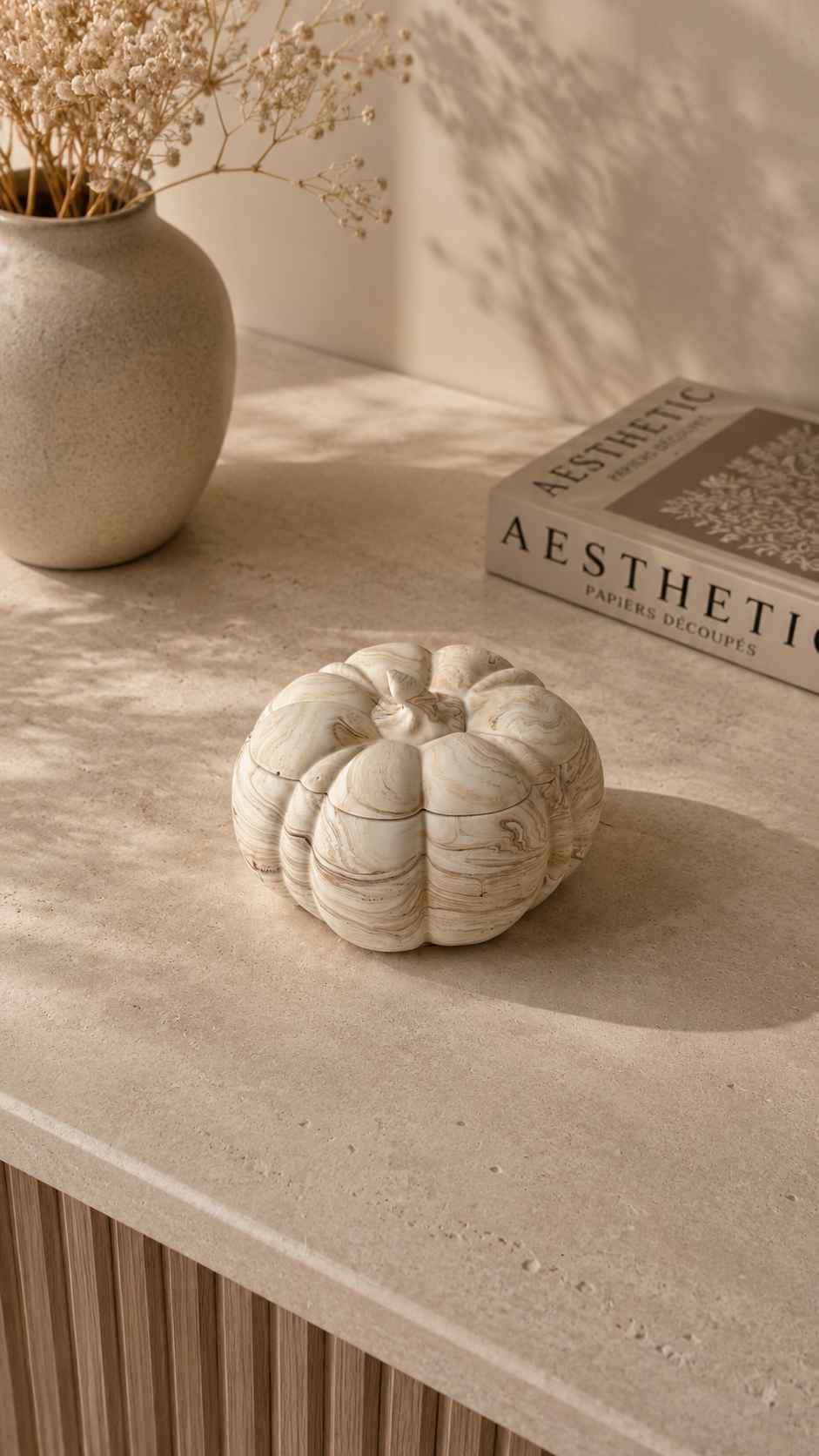 Pumpkin Storage Pot – Decorative Lidded Jar, Neutral Autumn Home Decor