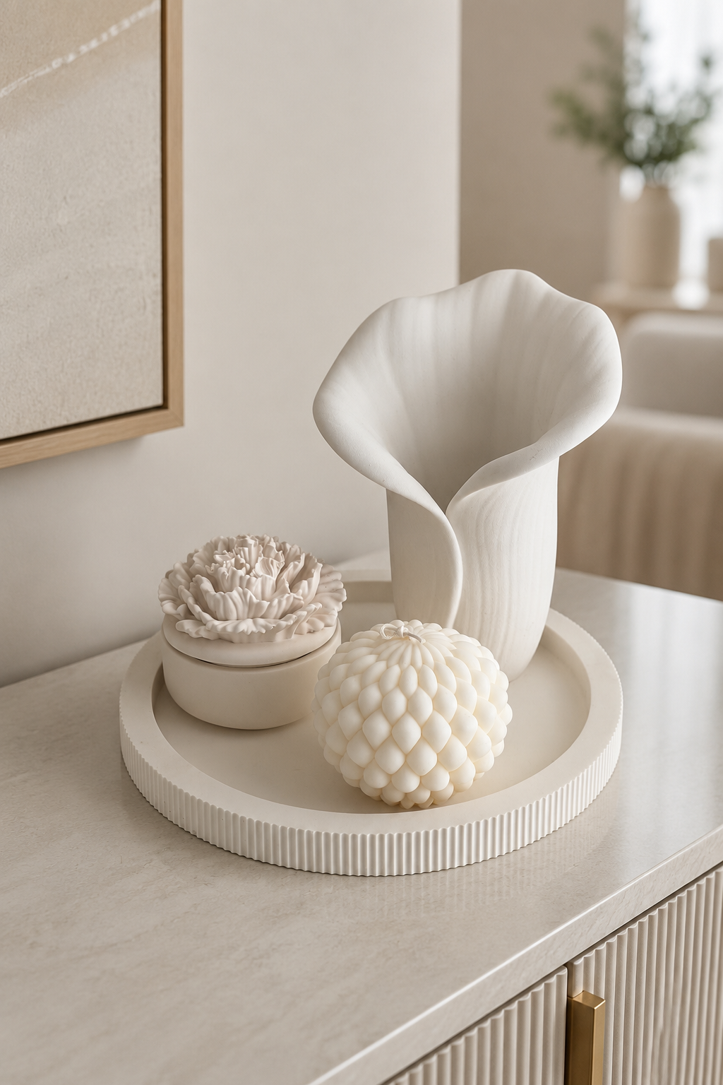 Ribbed Round Tray | Neutral Home Decor | Decorative Vanity Tray