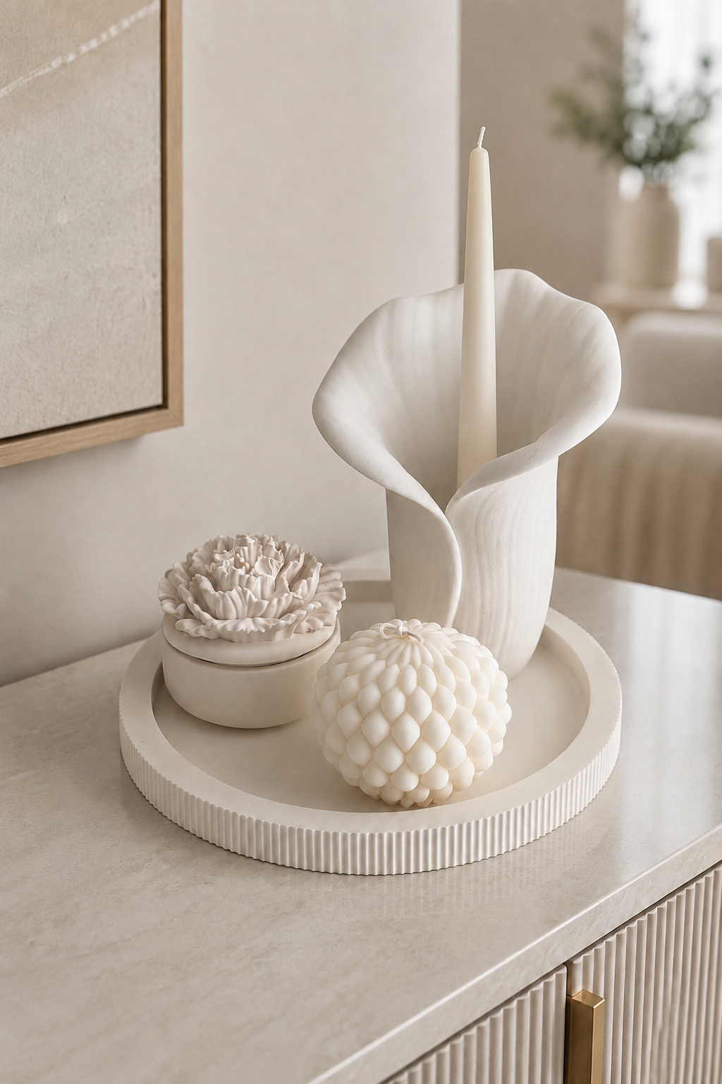 Ribbed Round Tray | Neutral Home Decor | Decorative Vanity Tray