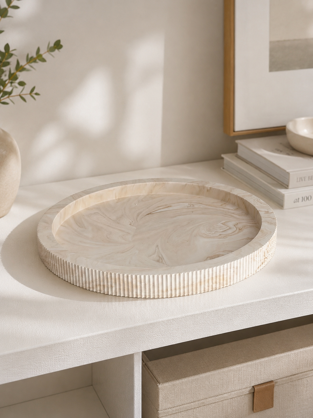 Ribbed Round Tray | Neutral Home Decor | Decorative Vanity Tray