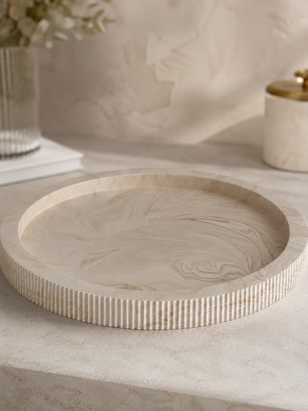 Ribbed Round Tray | Neutral Home Decor | Decorative Vanity Tray