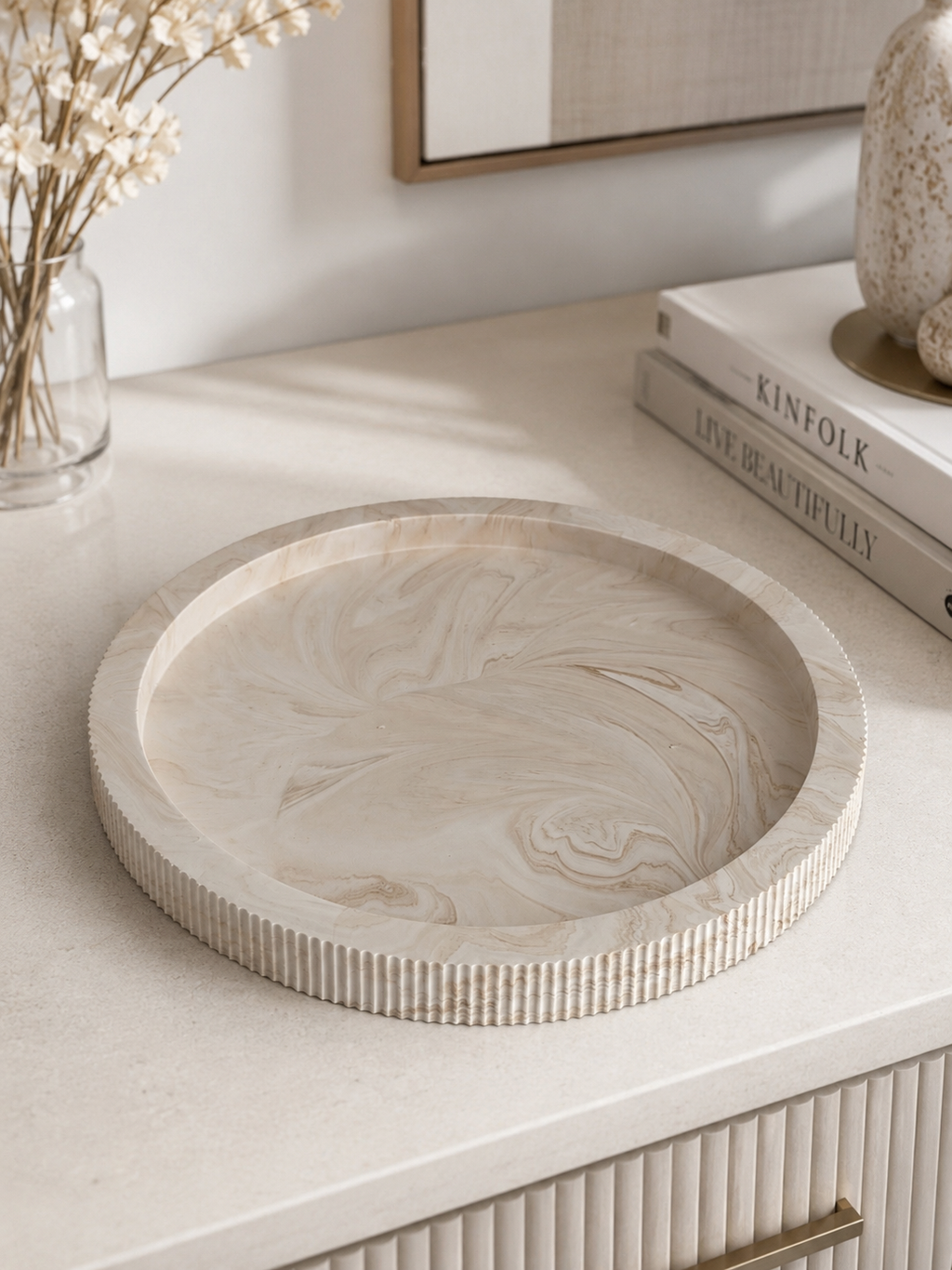 Ribbed Round Tray | Neutral Home Decor | Decorative Vanity Tray