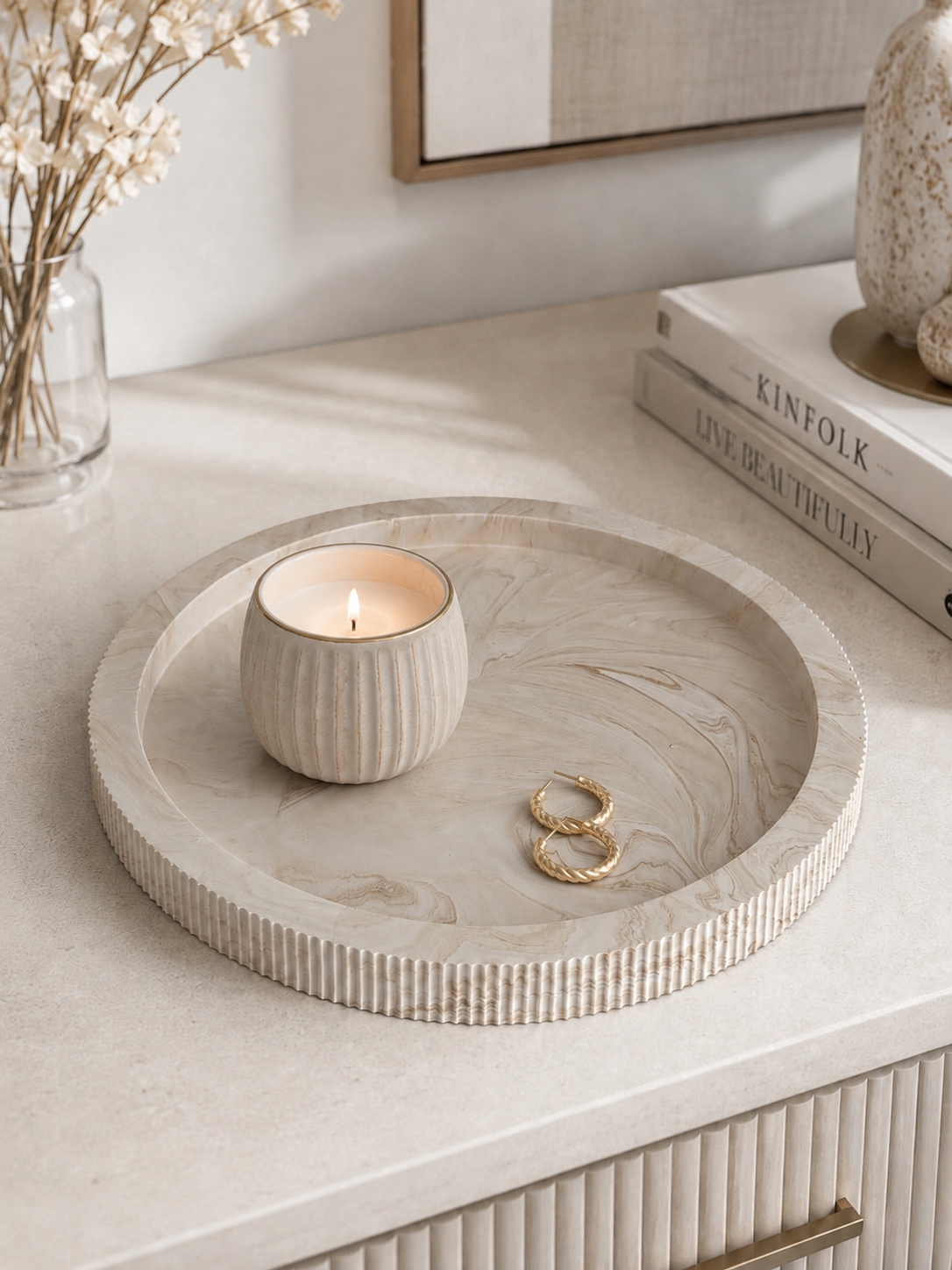 Ribbed Round Tray | Neutral Home Decor | Decorative Vanity Tray