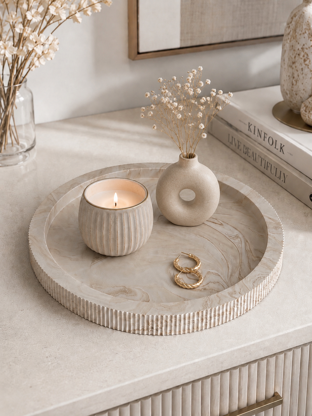 Ribbed Round Tray | Neutral Home Decor | Decorative Vanity Tray
